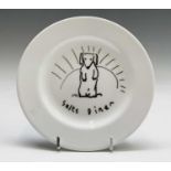 David HOCKNEY (1937) A Royal Doulton bone china tea plate showing a design of a dog by David Hockney