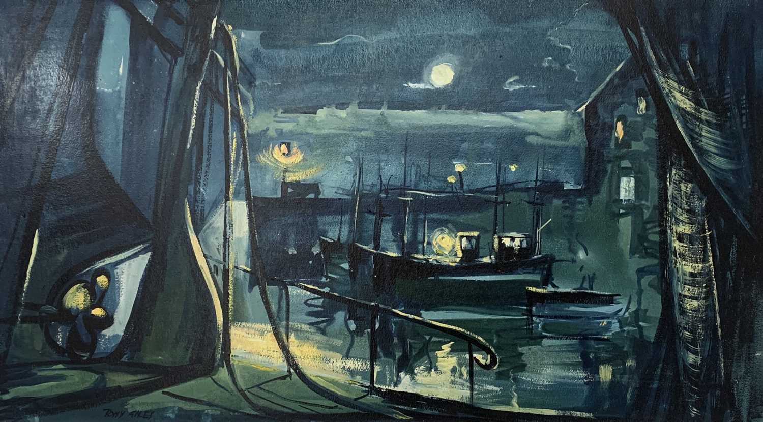 Tony GILES (1925-1994) Dark HarbourAcrylic on board Signed 56 x 100cm
