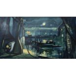 Tony GILES (1925-1994) Dark HarbourAcrylic on board Signed 56 x 100cm