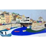 Richard Sidney LODEY (1950) Custom House Quay, Falmouth Acrylic Signed, inscribed and dated '94