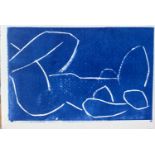 Rose HILTON (1931-2019) Blue Figure Linocut Christmas card Inscribed inside Happy Christmas and a