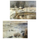 Ted DYER (1940)A pair of rural snow scenes Oil on canvas Each signed 25 x 35cm