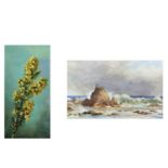 W Margaret TRUSCOTT Gorse Oil on board Initialled, signed to verso 53x26cm Together with a Lizard