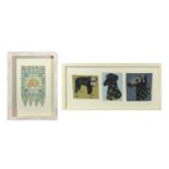 Olivia BROWNDogs Textile triptych Together with one other textile work 'Shell Seeker' by Kathryn