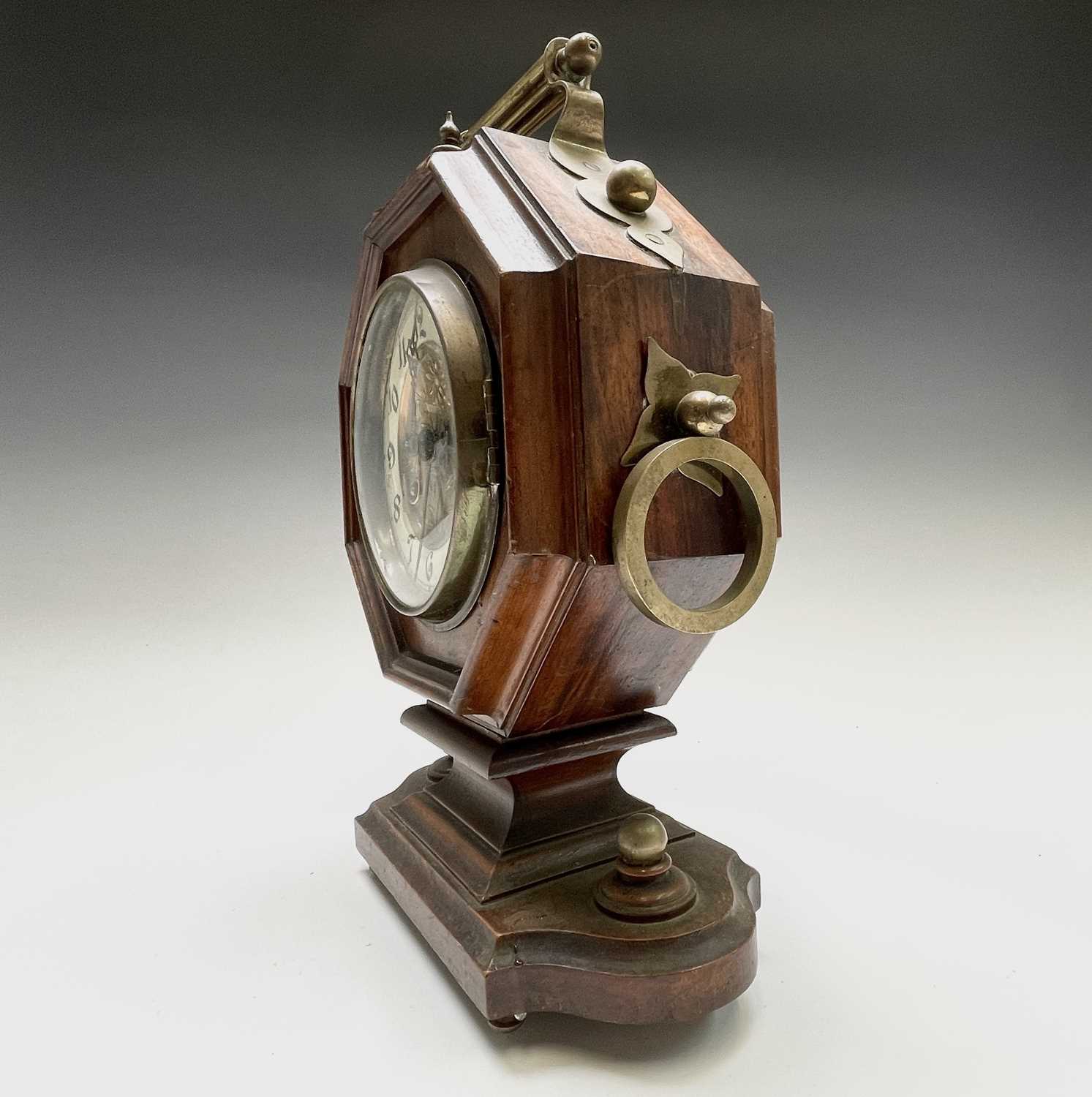 A German walnut and brass mantel clock, circa 1900, in the Aesthetic taste, with octagonal case - Image 4 of 11