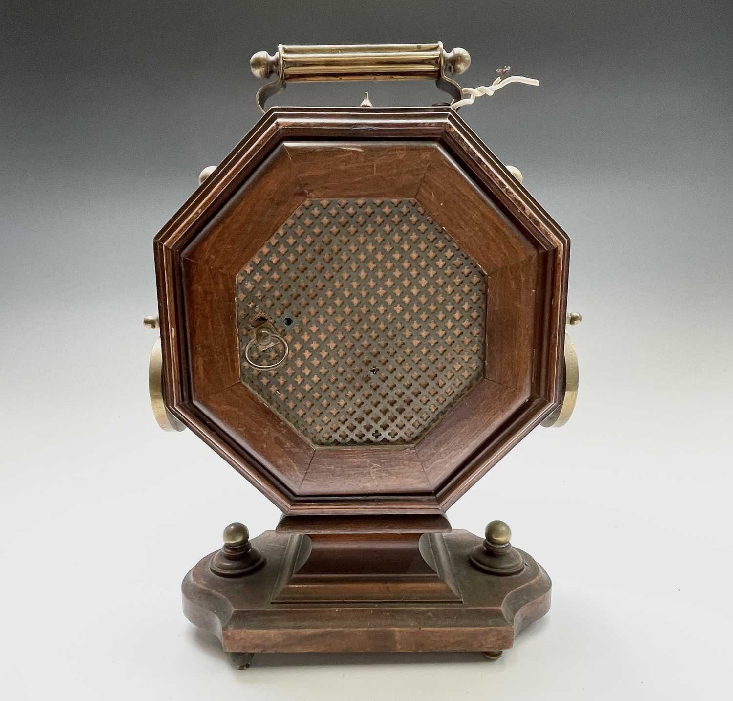 A German walnut and brass mantel clock, circa 1900, in the Aesthetic taste, with octagonal case - Image 3 of 11