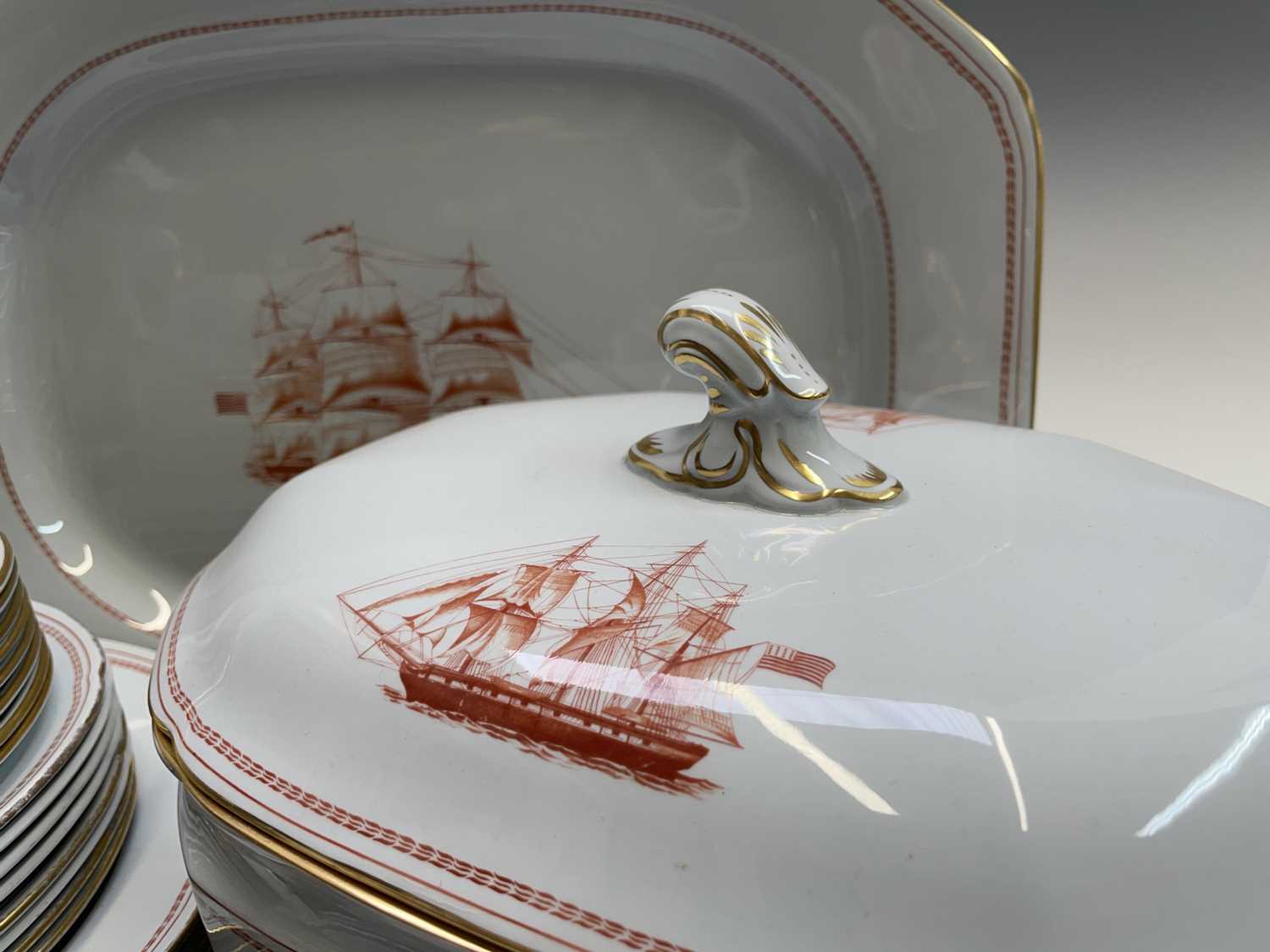 A Spode 'Trade Winds' pattern dinner service, comprising of a meat platter, tureen and cover, - Image 6 of 6