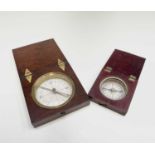 A mid Victorian mahogany cased travel compass, with printed card dial and inset triangular hinges,