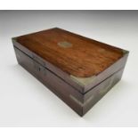 A Victorian rosewood and brass bound campaign-type writing box. Width 41cm.