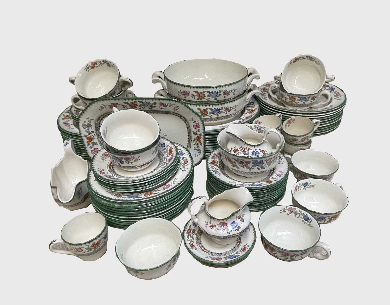 A Spode 'Chinese Rose' dinner, coffee and tea service, comprising eleven 10.5" dinner plates, twelve