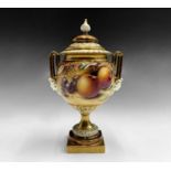 A Royal Worcester fruit painted vase and cover, by Paul English, late 20th century, shape no.