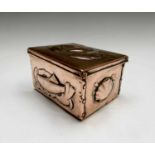 A Newlyn copper small box and hinged cover, repousse decorated to the cover and sides with shells