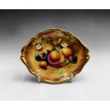 A Royal Worcester fruit painted small dish, signed C. Winwood, late 20th black printed mark, width