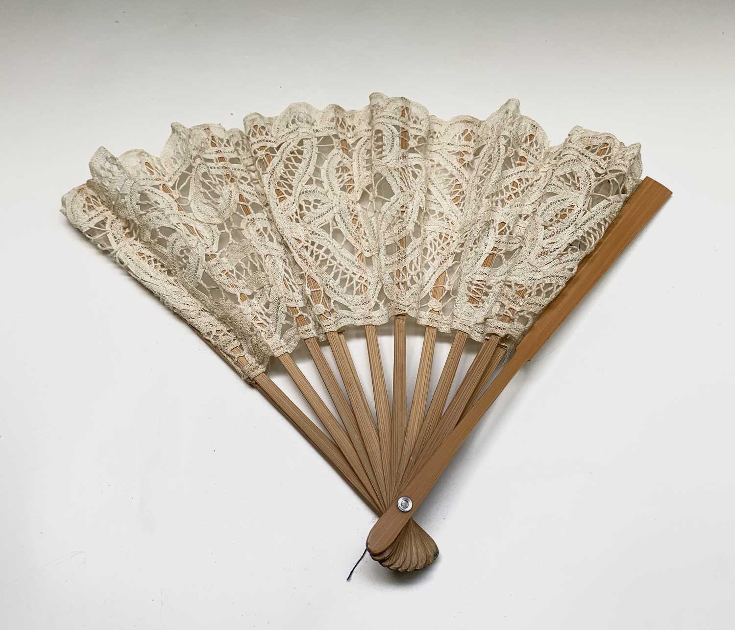 A Victorian bone fan, with floral painted silk decoration, height 30cm and other various fans. - Image 3 of 7