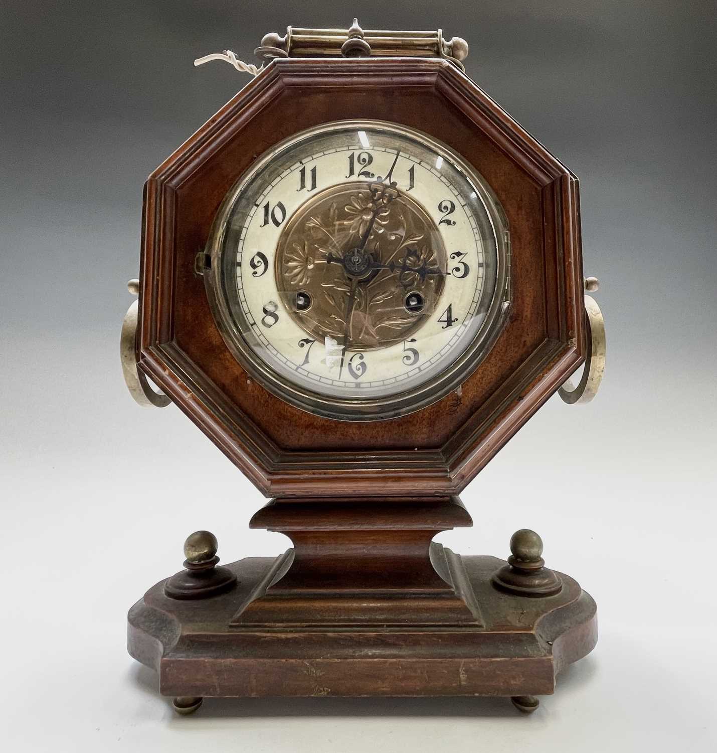 A German walnut and brass mantel clock, circa 1900, in the Aesthetic taste, with octagonal case - Image 2 of 11