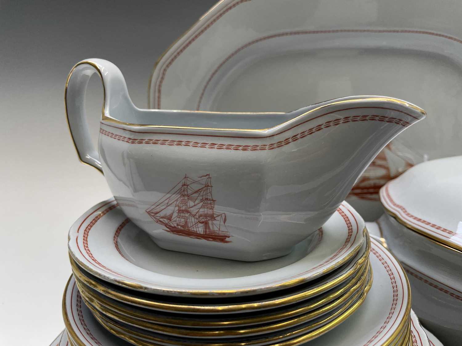 A Spode 'Trade Winds' pattern dinner service, comprising of a meat platter, tureen and cover, - Image 4 of 6