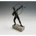 A cast metal figure of a Greek archer, mid 20th century, with a bronzed finish and raised on a