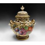A large Royal Worcester fruit painted vase and cover, signed David Fuller, late 20th century, with