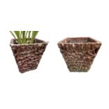 A pair of Victorian salt glaze stoneware openwork square section garden planters of tapering form.