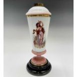 A continental opaque glass oil lamp base, late 19th century, with removable reservoir, colour