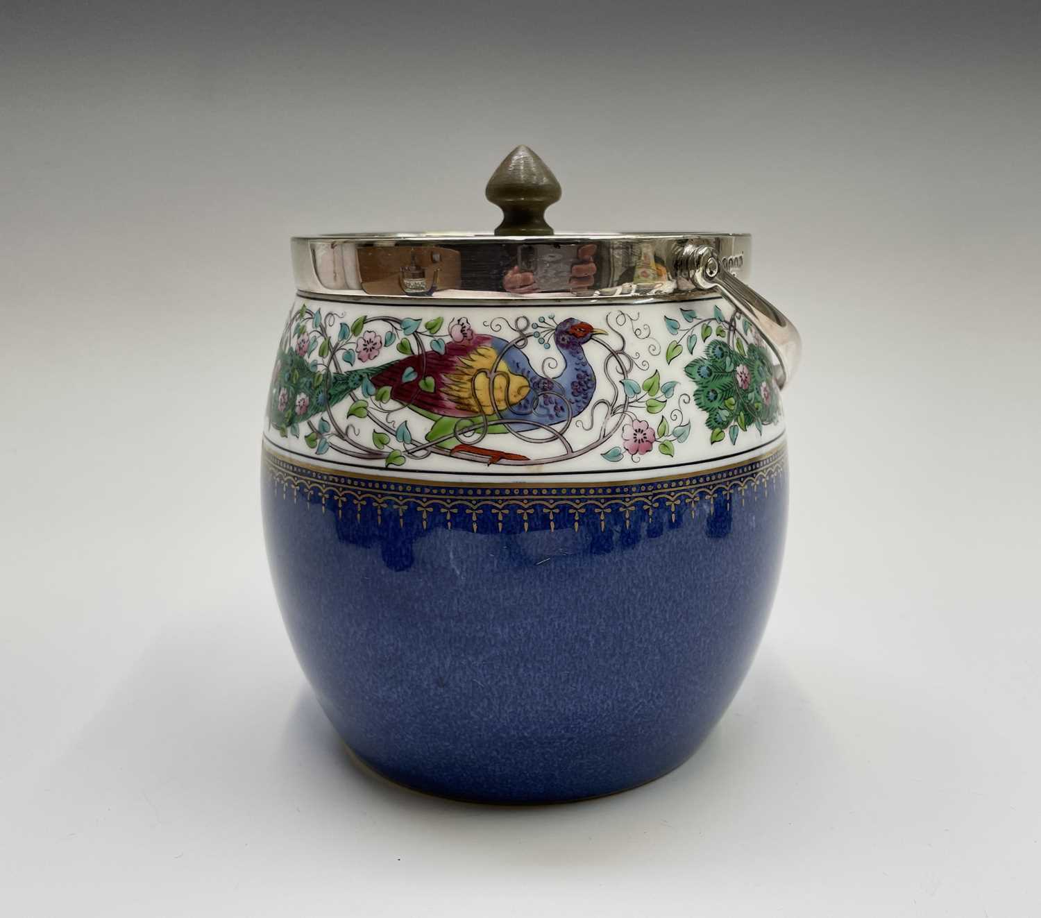 A Wedgwood part coffee set, decorated in blue and gilt with a floral entwined peacock border, - Image 13 of 14