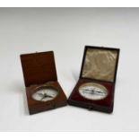 A late 19th century mahogany cased small pocket compass, with printed card dial, 5.5cm square,