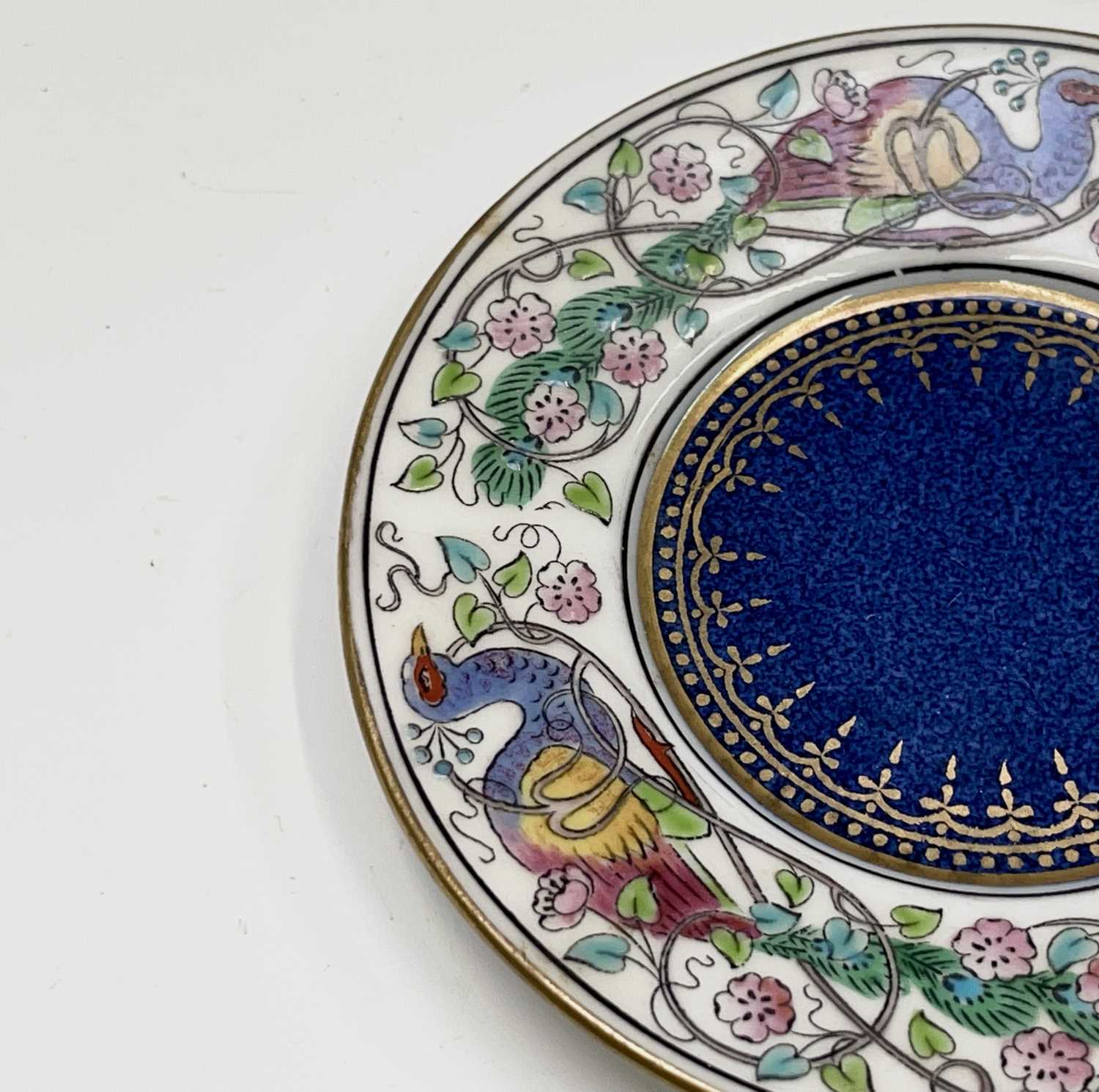 A Wedgwood part coffee set, decorated in blue and gilt with a floral entwined peacock border, - Image 12 of 14