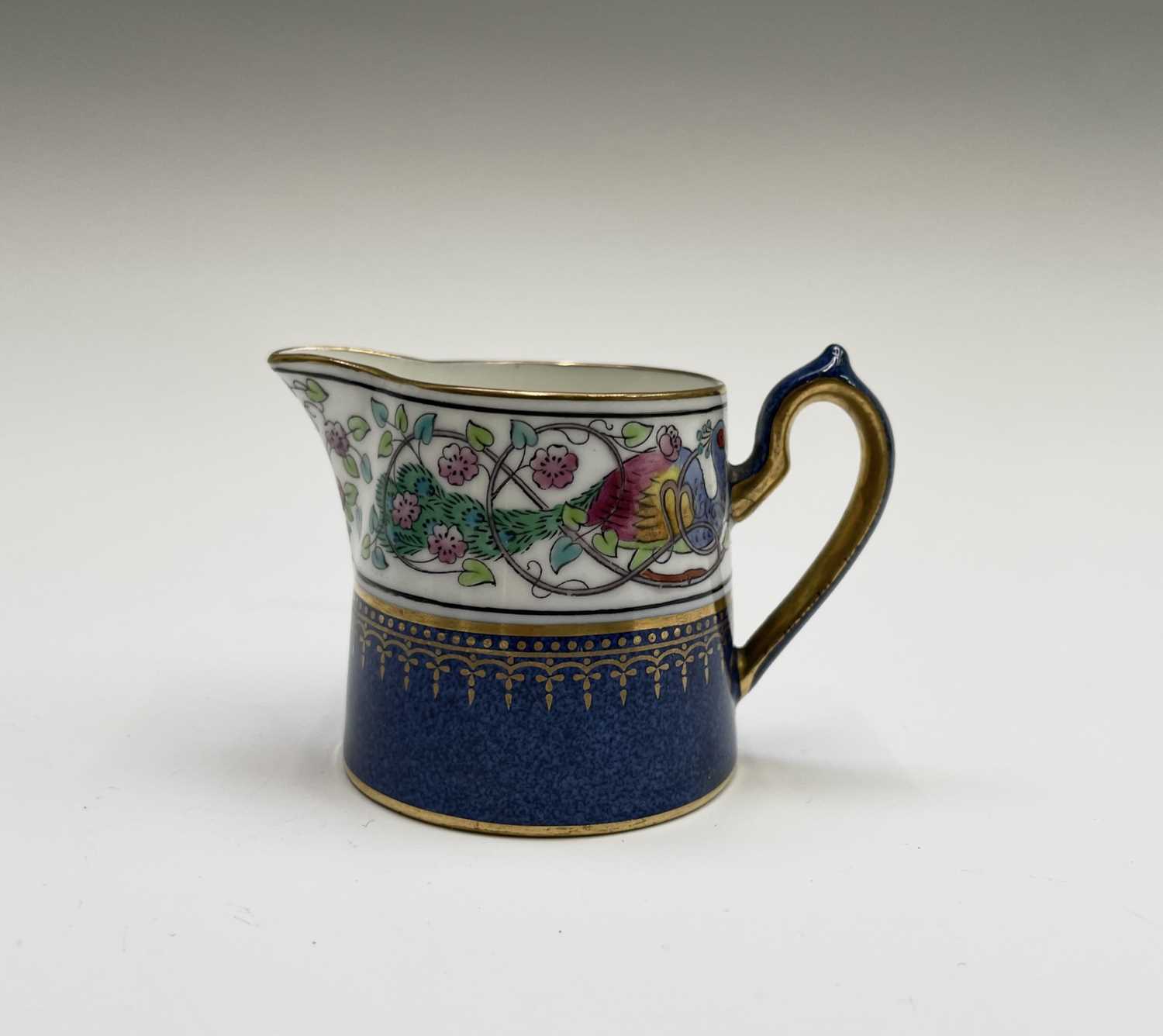 A Wedgwood part coffee set, decorated in blue and gilt with a floral entwined peacock border, - Image 10 of 14