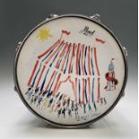 Simeon STAFFORD (b.1956)A drum painted with circus scenes Signed and dated 17.6.11Height 26cm,