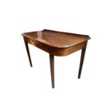 A Edwardian mahogany D shaped side table, fitted a frieze drawer, on square taper legs. Height 75cm,
