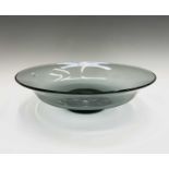 Keith Murray for Royal Brierley, a shallow green glass bowl, of lobed form, facsimile signature,