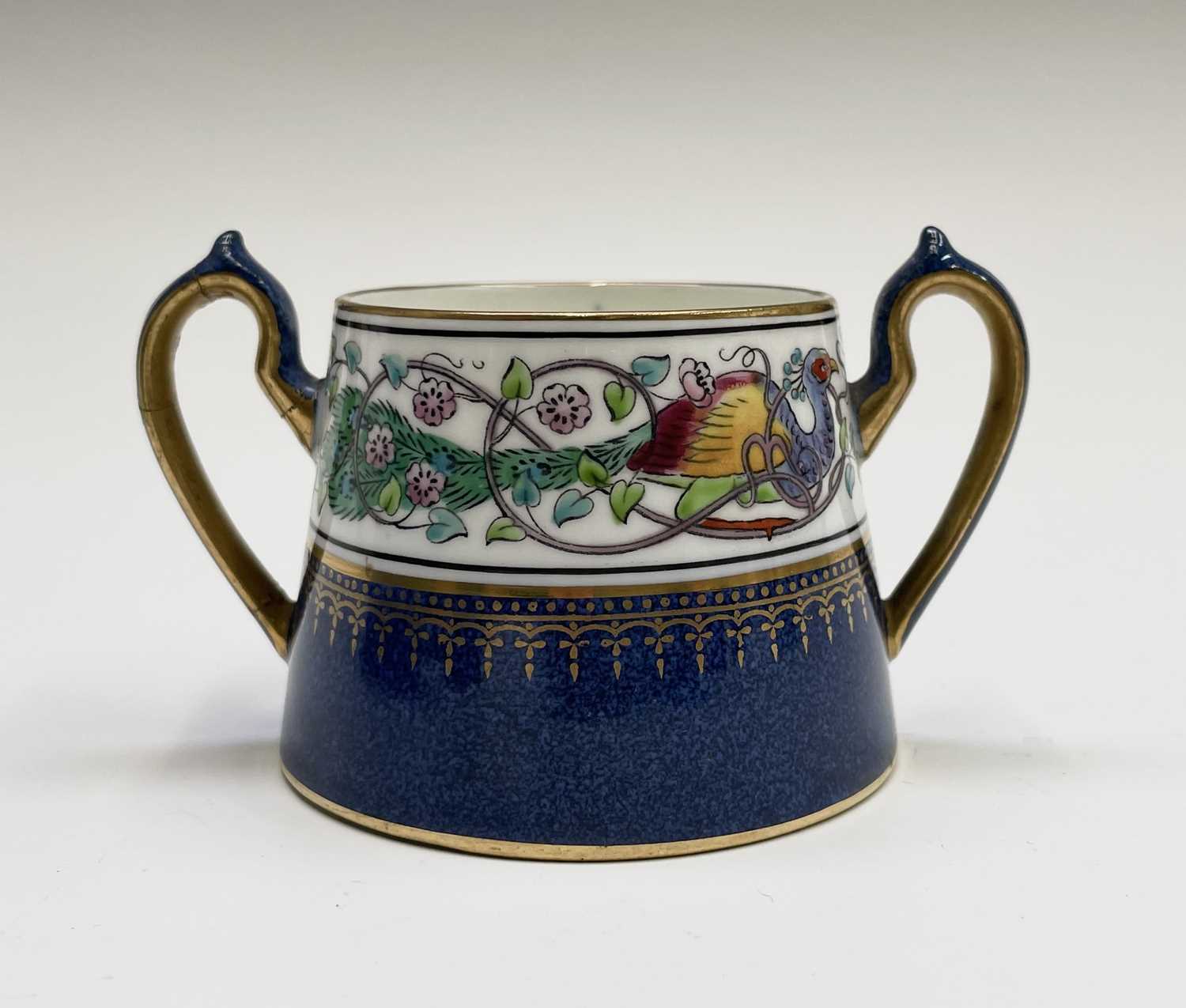 A Wedgwood part coffee set, decorated in blue and gilt with a floral entwined peacock border, - Image 9 of 14