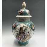 A late 19th century Helena Wolfsohn Dresden vase and cover of large proportions, painted with two