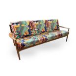 A mid-century France & Son Danish sofa, with cushions upholstered in Liberty 'Bauhaus' fabric.