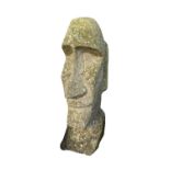 A reconstituted stone garden sculpture of an Easter Island style head. Height 62cm.