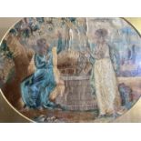 A George III silk work and painted oval picture of Jesus and the Samaritan lady at the well, 34 X