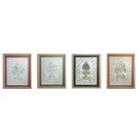 Lyn LE GRICE, a set of stencilled pictures of the four seasons, signed, framed and glazed, frame