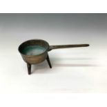 An 18th century bronze skillet, by Robert Street & Co, height 13cm, width 38cm, diameter 16.5cm,