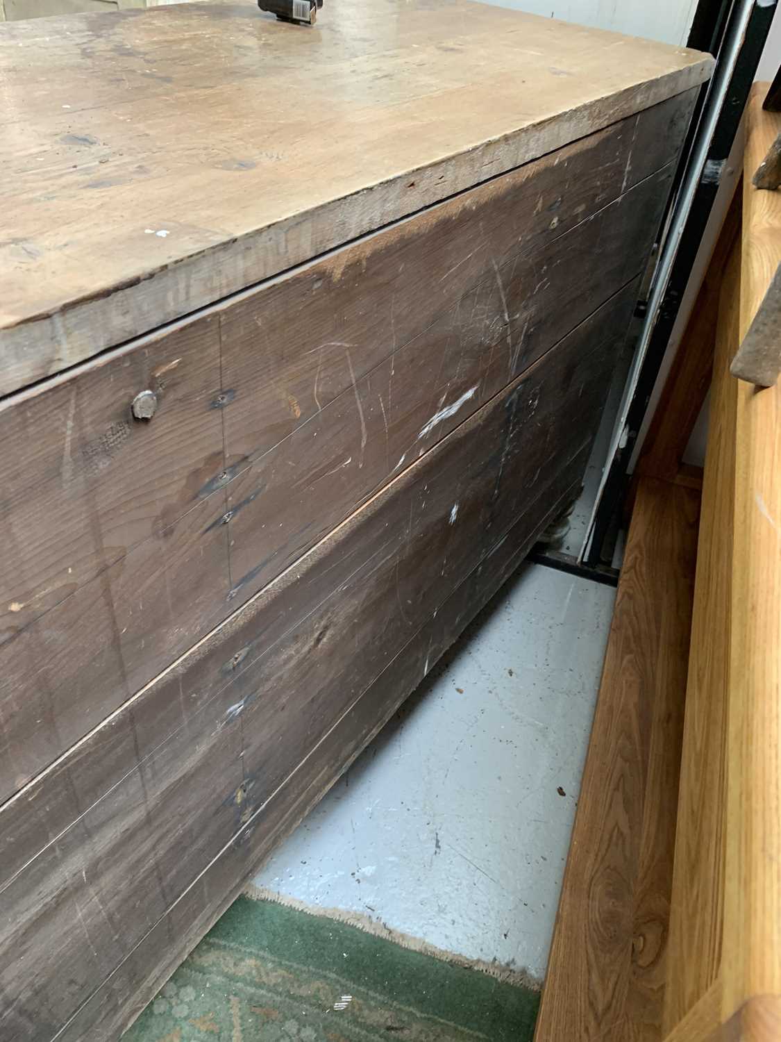 A Victorian painted pine low dresser, with a central panelled door flanked by six drawers, height - Image 14 of 15