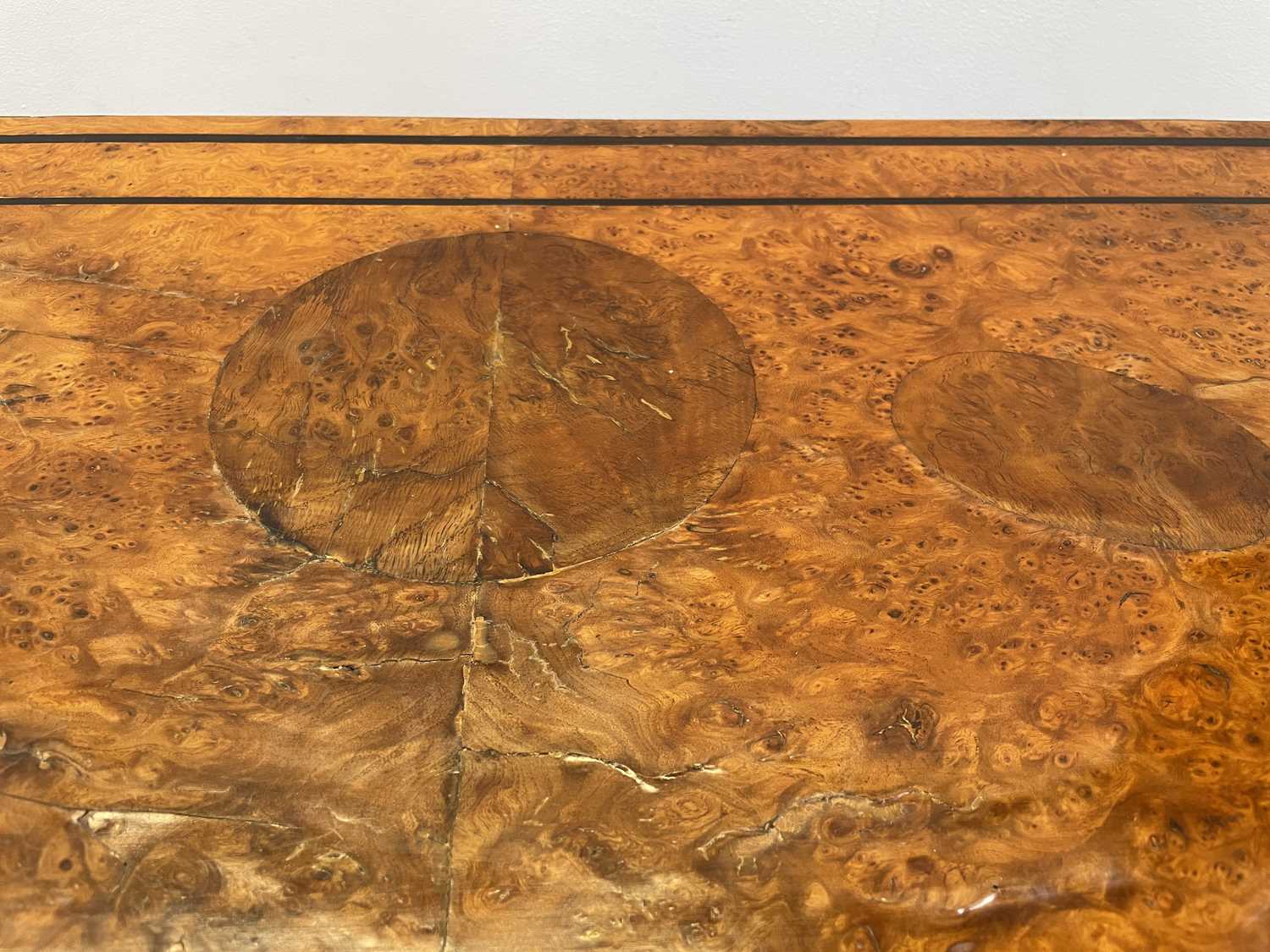 A rare George IV burr yew wood veneered fold top card table, the panelled frieze with bobbin moulded - Image 5 of 9