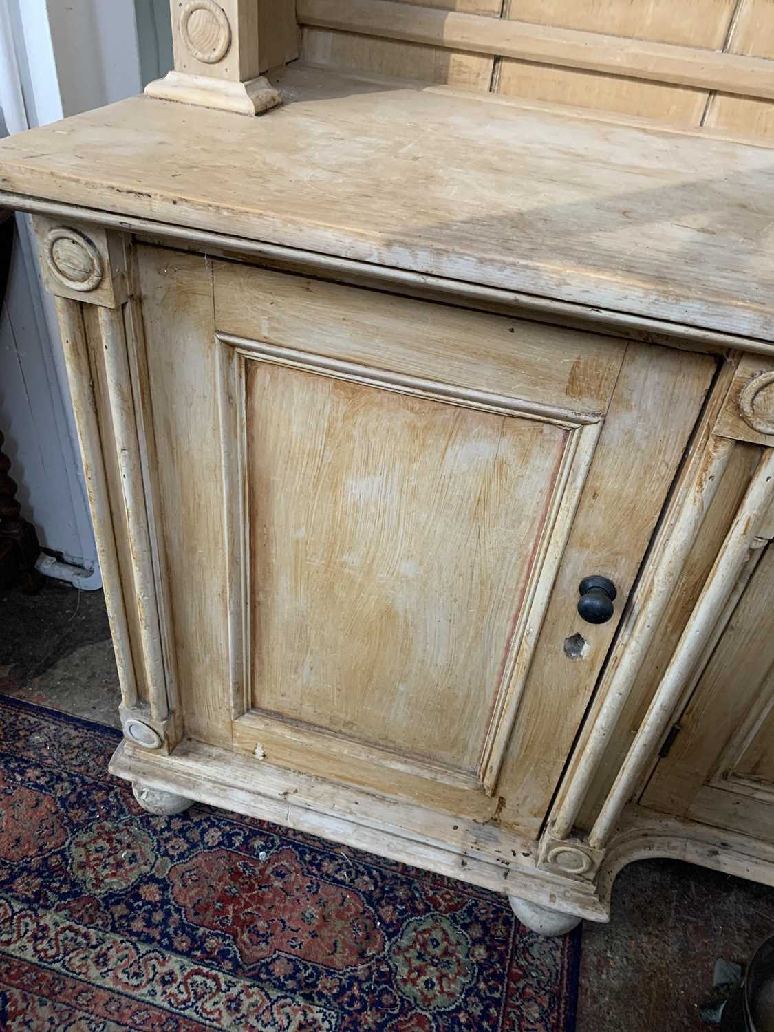 A Cornish pine kitchen dresser, 19th century, of large proportions, with moulded and arcaded frieze, - Image 8 of 17