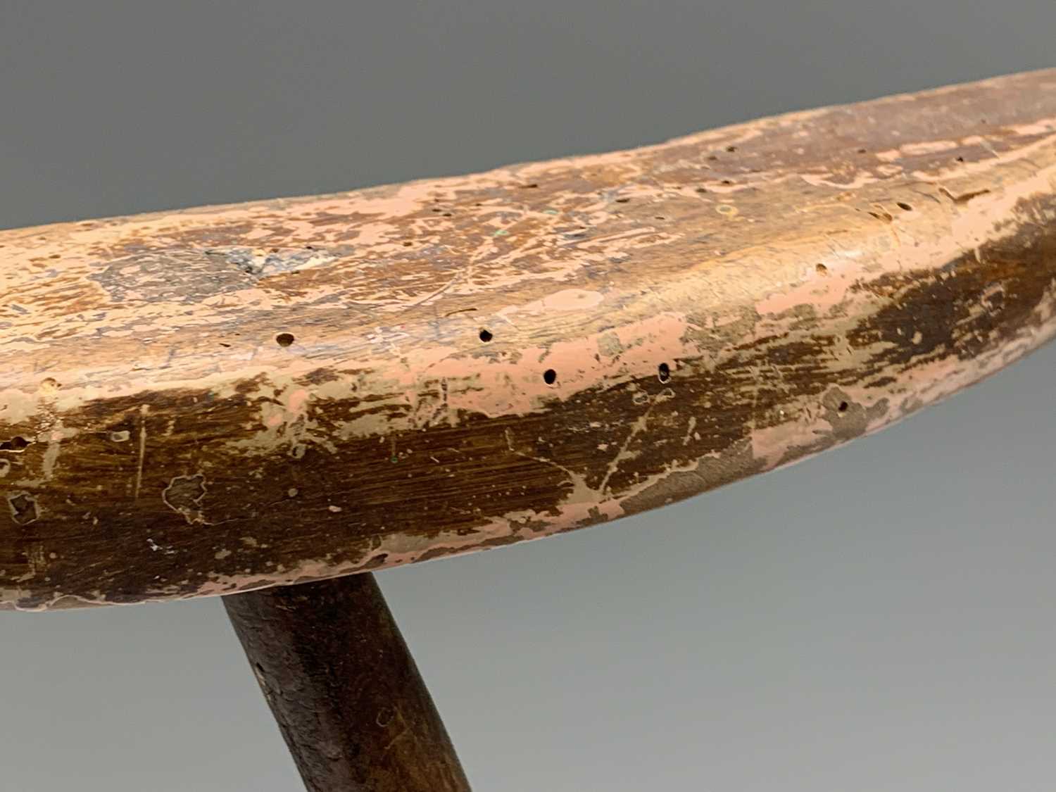 A beech and elm stick back primitive child's chair, 19th century, bearing traces of original - Image 3 of 4