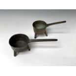 An 18th century bronze skillet, the handle cast 'Cox Taunton 1', height 10.5cm, width 34cm, diameter