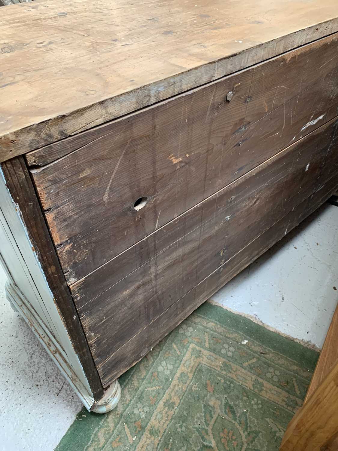 A Victorian painted pine low dresser, with a central panelled door flanked by six drawers, height - Image 5 of 15