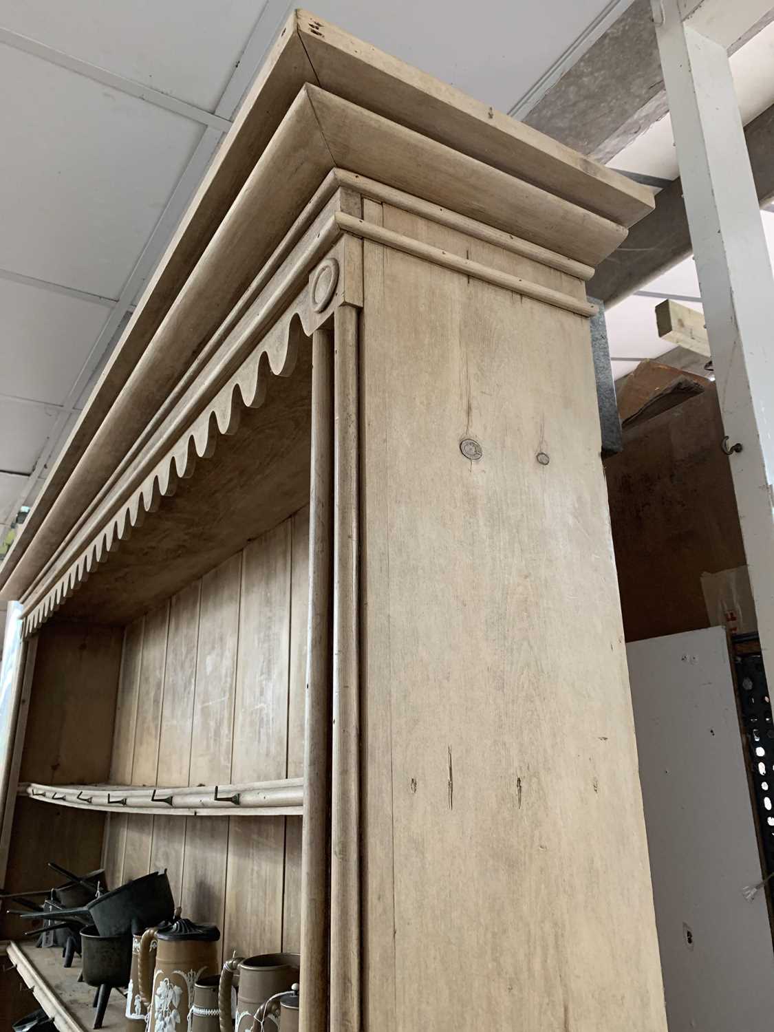 A Cornish pine kitchen dresser, 19th century, of large proportions, with moulded and arcaded frieze, - Image 15 of 17