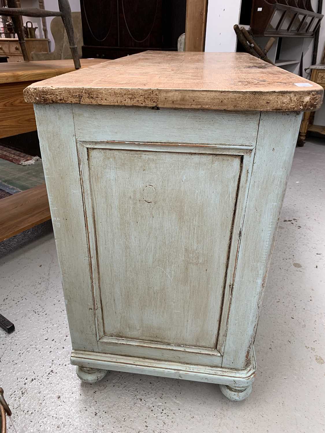 A Victorian painted pine low dresser, with a central panelled door flanked by six drawers, height - Image 13 of 15