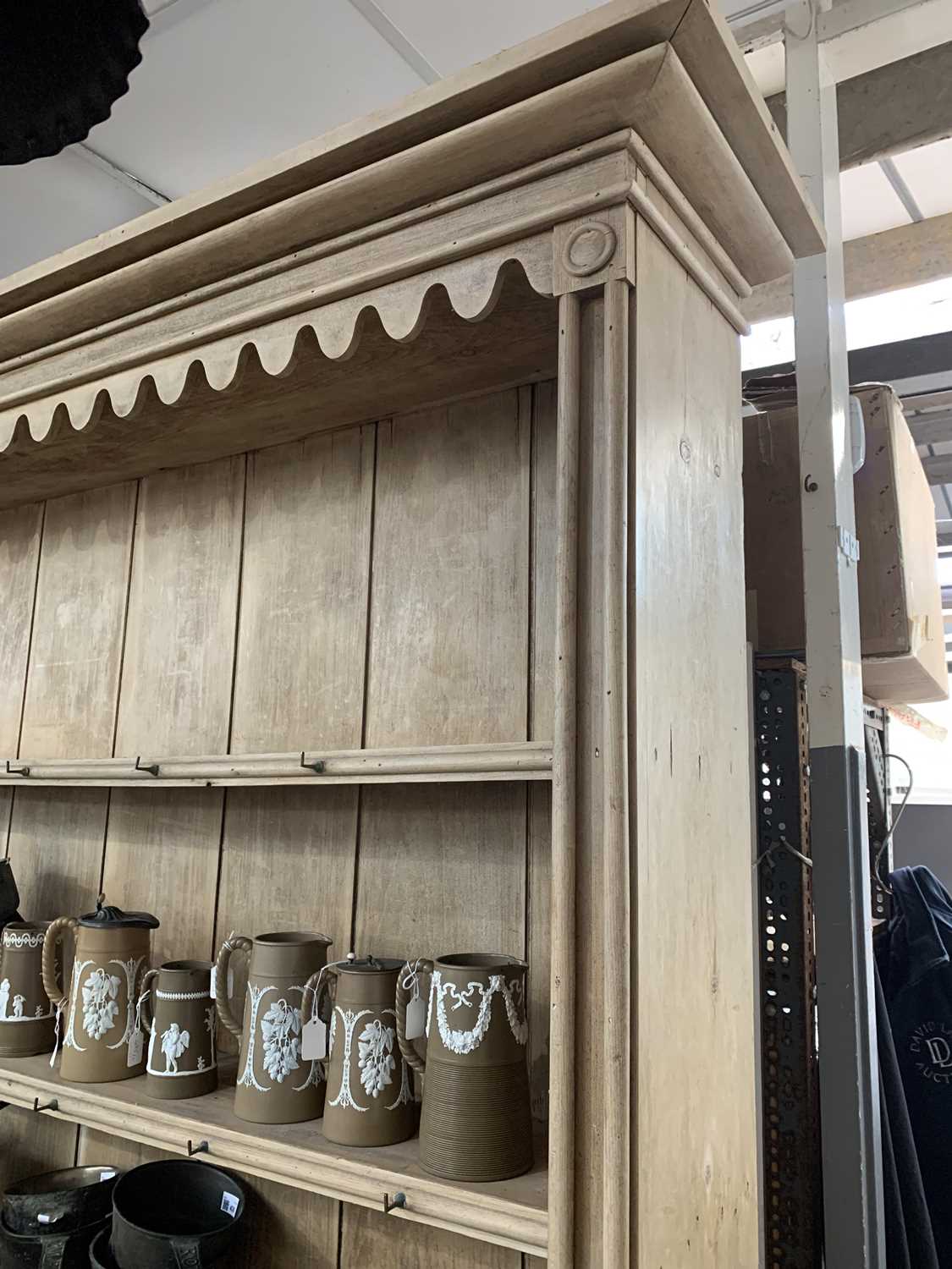 A Cornish pine kitchen dresser, 19th century, of large proportions, with moulded and arcaded frieze, - Image 4 of 17