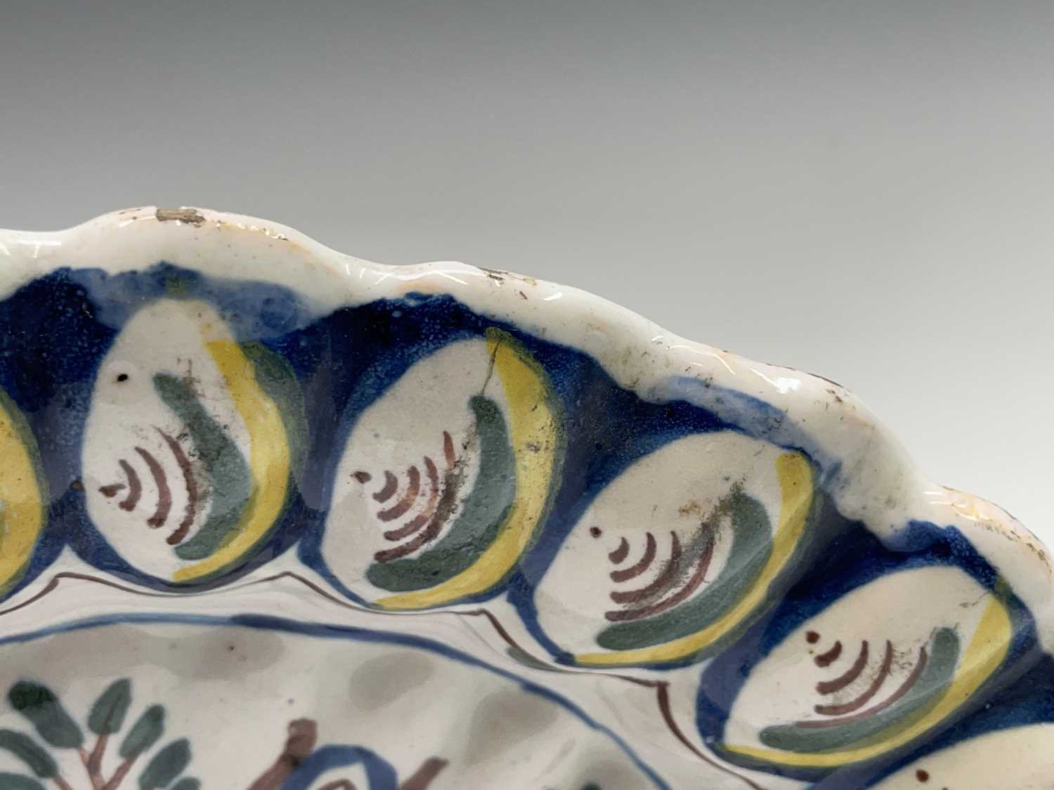 An English delft polychrome decorated lobed dish, probably Bristol, circa 1710, with royal - Image 3 of 9