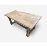 A pine refectory table, 18th century and later, height 74cm, length 182cm, width 85cm.