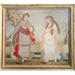 A silk and stumpwork embroidered picture of Jesus and Mary Magdalene, early 19th century, gilt